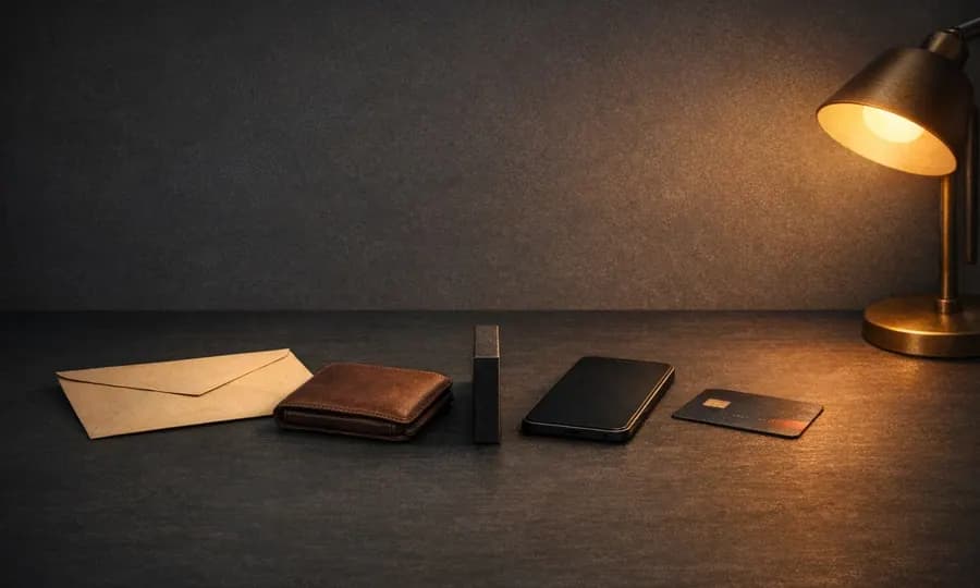 Betting lesson art: envelope, wallet, divider block, dark phone, and payment card separated into protected and impulse-money sides